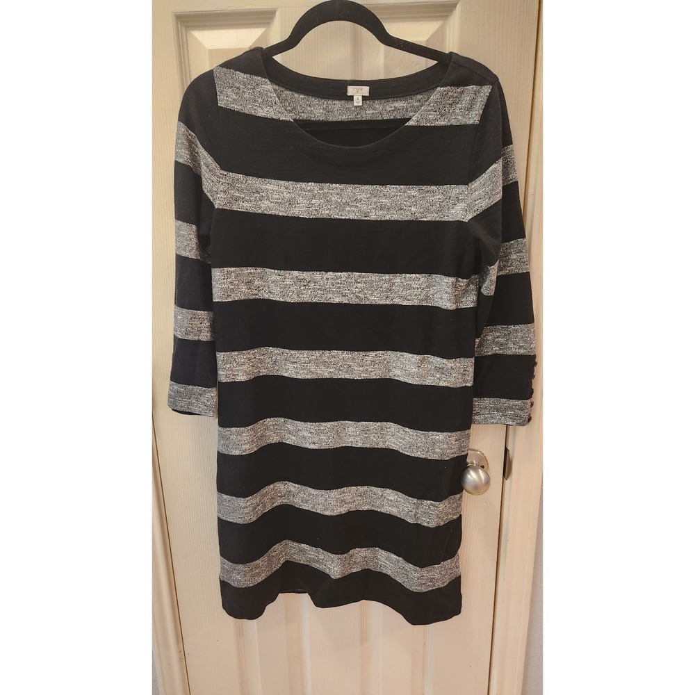 J Crew Factory Black‎ Gray Stripe Knit Rugby Dress Size small